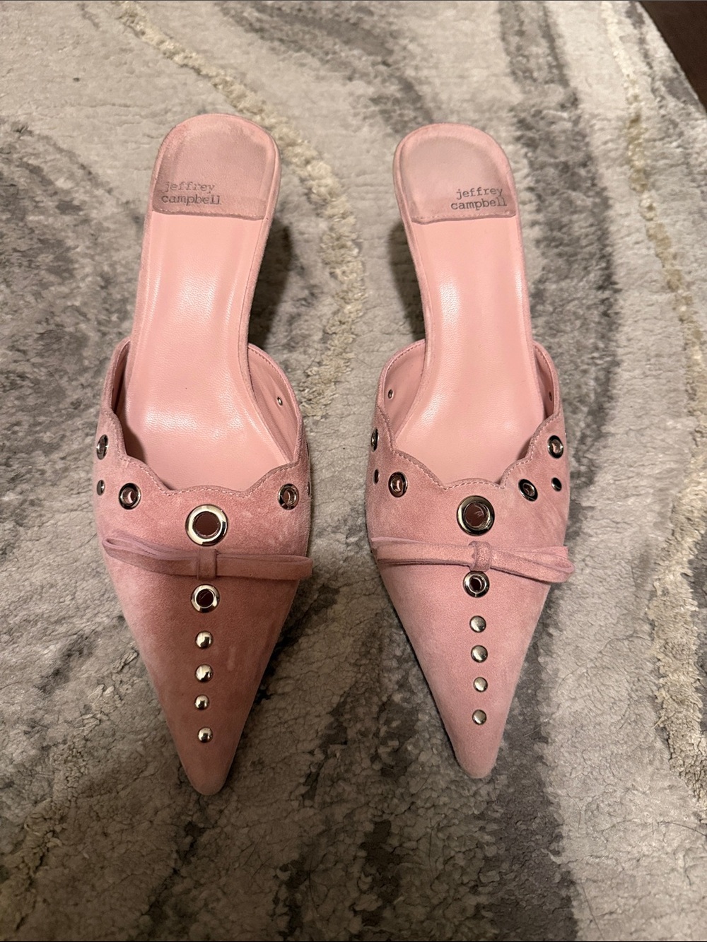 Jeffrey Campbell Pink Suede Pointed Mule with Grommet Detail